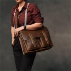 Top Cowhide Leather Computer Bag Crossbody Business Handbag