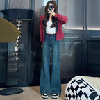 High Waist Slimming And Age-reducing Flared Jeans For Women With A Design Sense Of Loose Elasticity And Fashionable Wide-leg Pants