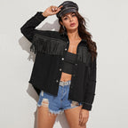 Beaded Loose Jacket Denim With Fringed Fringe