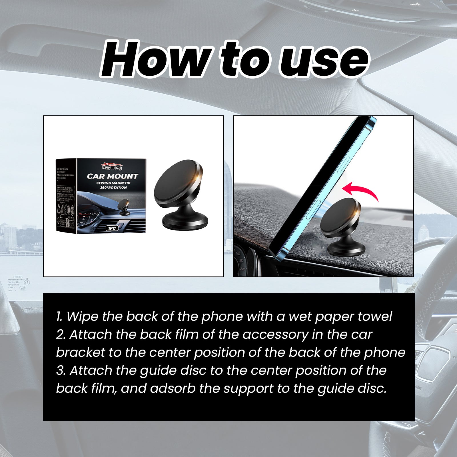 Rayhong Car Stand New Magnetic Folding Mobile Phone Stand For Rotating Dashboard Navigation For Cars