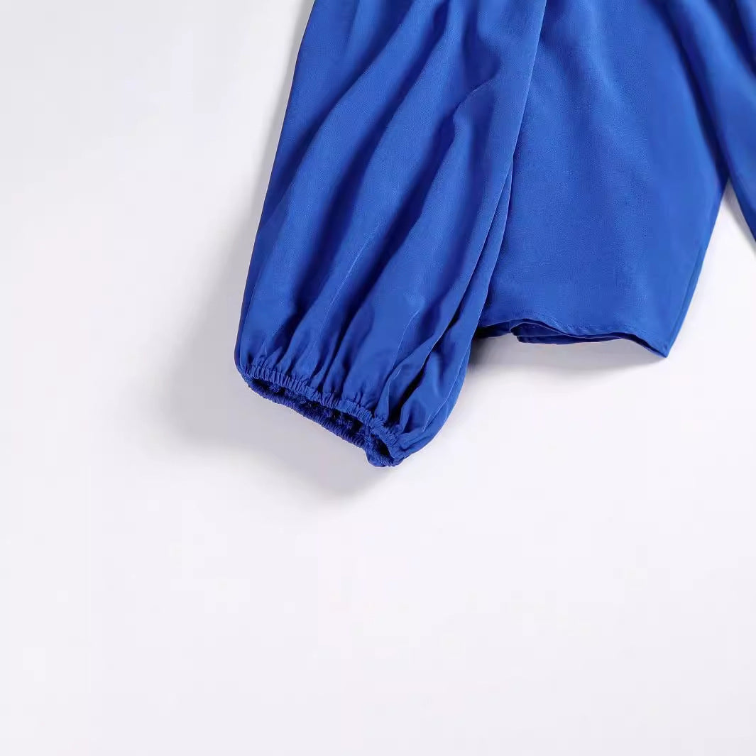 V-neck Lantern Sleeve Loose Long Sleeve Shirt