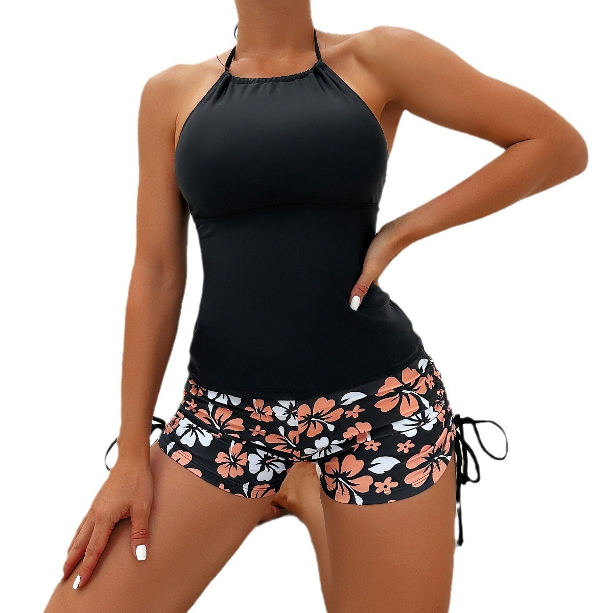 Halterneck Printed Halter Bikini Split Swimsuit For Women