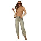 American Stretch High Street Straight Nostalgic Retro Blue Women's Denim Trousers