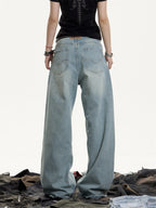 American Retro Washed Worn Jeans Women's Loose Straight