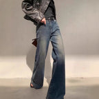 Retro Washed Blue Women's Micro-pull Mop Jeans