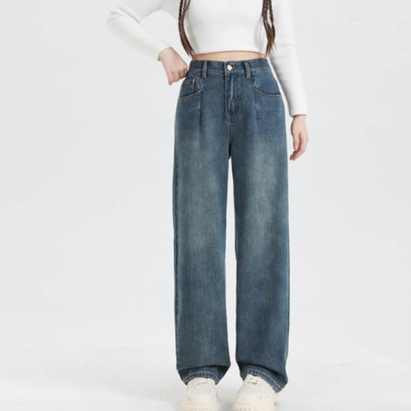 Straight High Waist Draped Casual Wide-leg Pants