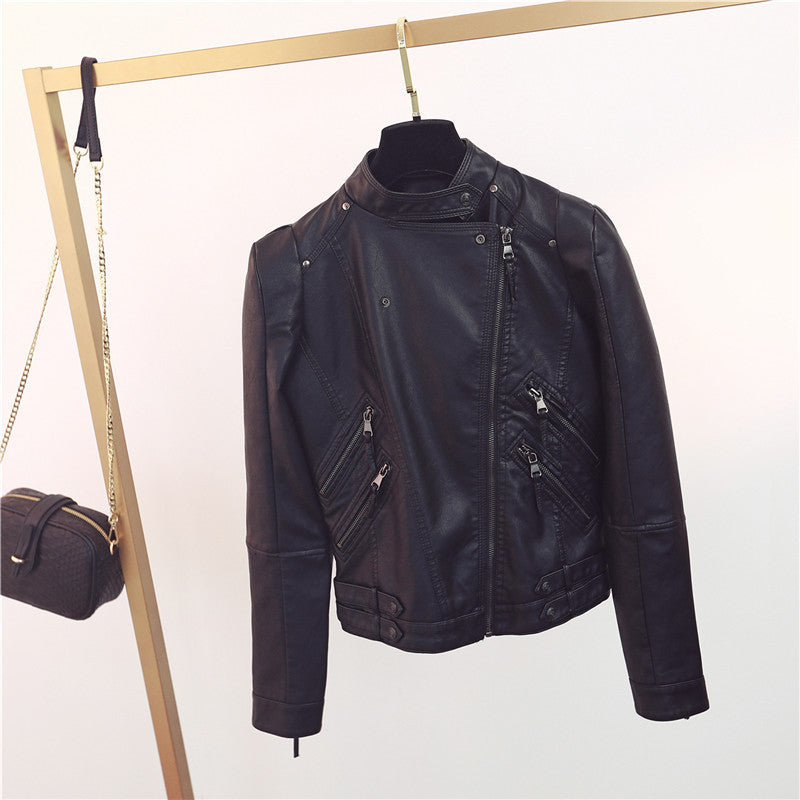 PU Leather Motorcycle Short Slim Small Coat