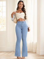 Women's Button Front Pocket Simple Design Casual Denim Long Pants
