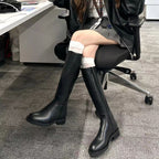 Round Toe Side Zipper Fleece-lined Long Biker Boots Women's Autumn And Winter