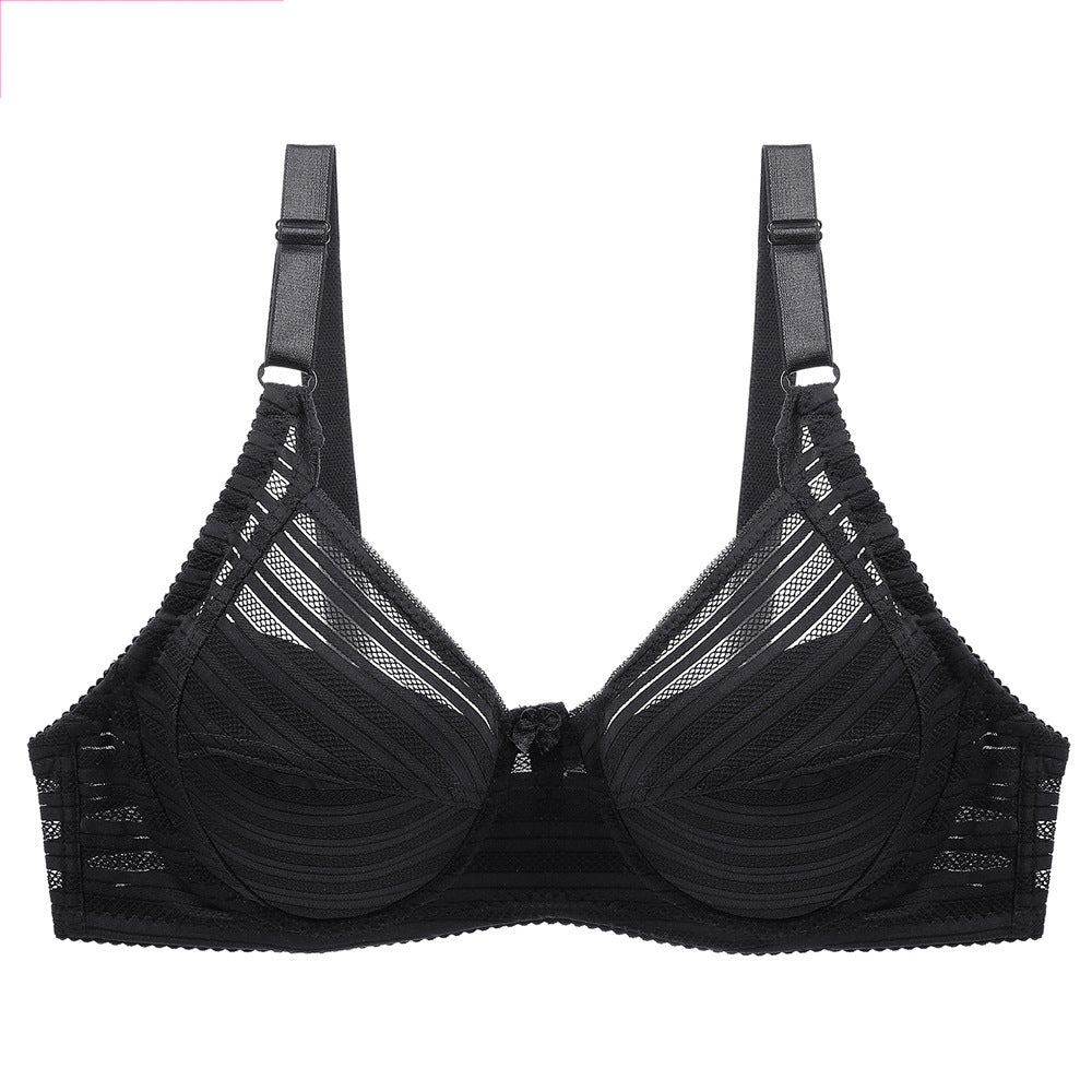 Striped Plus Size Bra Push Up Thin Breathable Bra