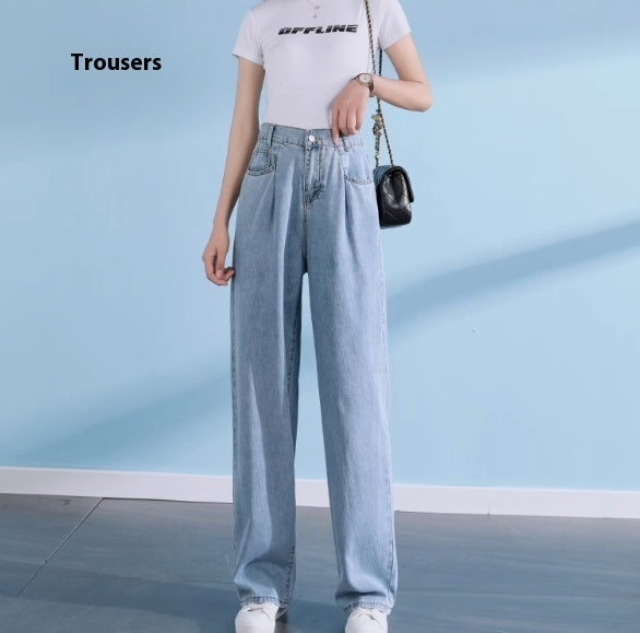 Straight High Waist Draped Casual Wide-leg Pants