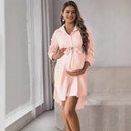 Women's Striped Lapel Button Casual Maternity Wear