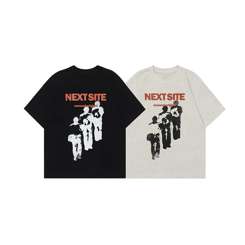 Character Abstract Graphic Print Crew Neck Short Sleeve